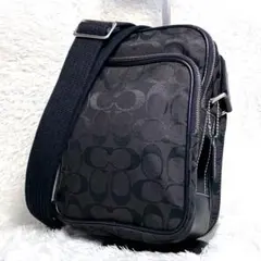 COACH シグネチャー ショルダーバッグ 黒　キャンバス レザー クロスボディ