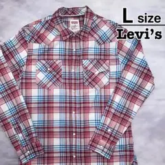 Levi’s　ウエスタンシャツ　L　レッド　赤　ホワイト　チェック柄　USA長袖