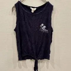 美品✨️【S】ノースリーブ ネイビー トップス ロゴ レディース カジュアル 古着