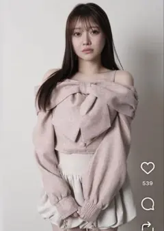 ピンク オフショルダー リボン付き トップス