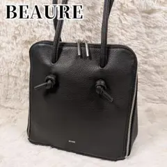 【BEAURE】 ビュレ カウレザー ロングハンドルバッグ 黒 トートバッグのサムネイル