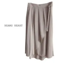 BEAMS HEART　フレアスカート ミモレ丈　ベージュ F　ウエストゴムのサムネイル