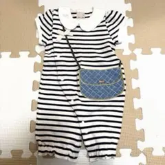 プティマイン ロンパース 2wayオール ボーダー ポシェット 女の子 半袖