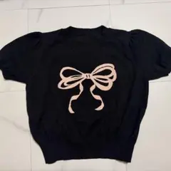 SHEIN DAZY リボン付き 半袖ニット ブラック Mサイズのサムネイル