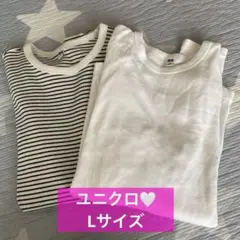ユニクロ　ソフトリブボーダークルーネック　2枚セット　L ボーダー　ホワイト