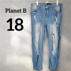 Planet B 【18】ダメージデニム ストレッチ デニムパンツ ジーンズ