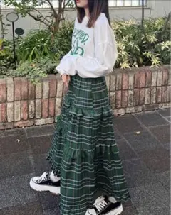 タータンチェック　ロングティアードスカート