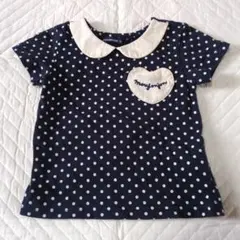 moujonjon 90cm 水玉模様 襟付き Tシャツ ハートポケット