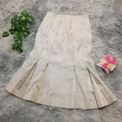 【KT キヨコタカセ】フレアスカート (9) ベージュ リネン混 プリーツ Mのサムネイル
