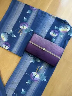 朝顔柄 浴衣　単品　青系