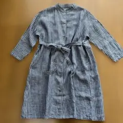 美品　nest Robeネストローブ　リネンラップワンピース　さわやかストライプ