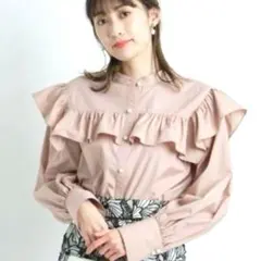 Apuweiser-riche ★フリル付きボリュームお袖ピンクシャツ