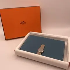 HERMES エルメス ドゴン コンパクト ウォレット 二つ折り財布 青 レザーのサムネイル