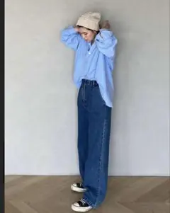 センタープレスデニム　トラウザー　M シールームリン　ブルー　ワイドデニム
