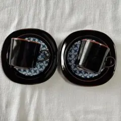 カップ＆ソーサー ブラック 昭和レトロ 柄