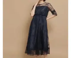 【美品】アナトリエ calian 総レースサテンワンピース　ロングワンピース