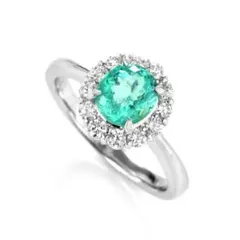 1.20カラット天然パライバトルマリンと0.41カラット天然ダイヤモンドリング