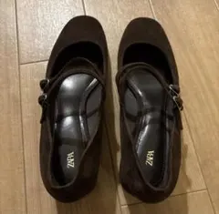 【新品未使用】ZARA スエードヒールバレリーナシューズ25.3cm(39)のサムネイル