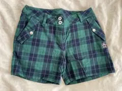 マンシングウエア　ペンギン刺繍 緑と紺のチェックショートパンツ
