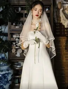 ブライダルべール ホワイト チュール 結婚式 小物 135センチ ロングベール