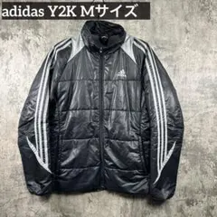 adidas 中綿ジャケット Y2K 光沢 3ライン 黒　アディダス