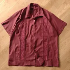 キューバシャツ/ワインレッド/古着/XL