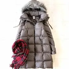 アディダス Aライン ファー付きロングダウンコートワンポイントロゴ ブラウン