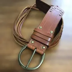 ブラウンレザー スタッズ付きベルト