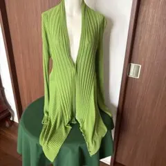 グリーン リブ編み ロングカーディガン