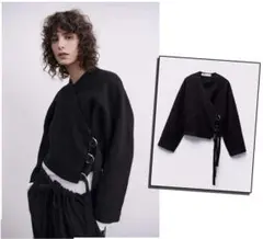 ZARA ウール　クロスオーバーノーカラージャケットlimited 限定品 黒