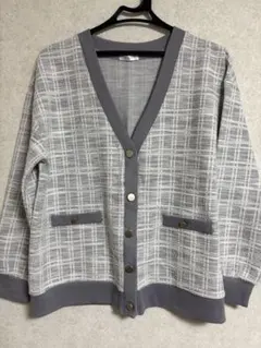 グレー系チェック Vネックカーディガン