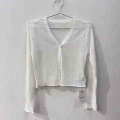 【GRL】新品シアーリブニットショート丈カーディガン/白ホワイト
