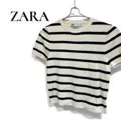 【美品】ZARAザラ ボーダー半袖ニット ショート丈 ストレッチ素材良好
