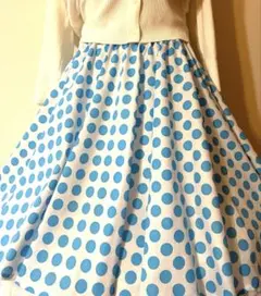 水色水玉ドットサーキュラースカートオールディーズ ロックンロール 50年代