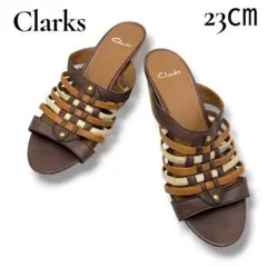 【美品】Clarks サンダル ミュール レザー ブラウン 編み込み 23㎝