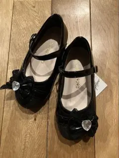 新品 女の子 キッズ フォーマル パンプス 靴 黒 17センチ リボン