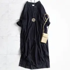 美品✨アーバンリサーチドアーズ コットンバンドカラー シャツワンピース ブラック