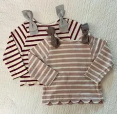 プティマイン リボン付きストライプＴシャツ2枚セット 90