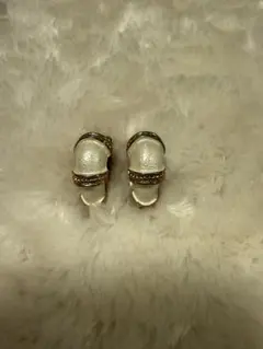 【ヴィンテージ風】ゴールド×ホワイト フープ風 クリップイヤリング