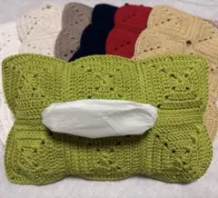 かぎ針編み ソフトティッシュカバー グリーン　ハンドメイド