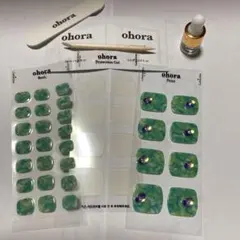 ohora ネイルチップ ポイントデザイン グリーン系 専用リムーバー2ml2個