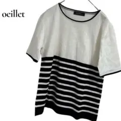 未使用に近い Oeillet トップス 半袖Tシャツ ホワイト ボーダー Mのサムネイル