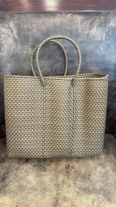 メキシコ 手編みのメルカドバッグSサイズ 無地 ゴールド　メタリック