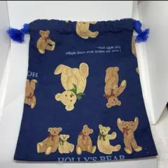 HOLLY'S BEAR 巾着袋 ネイビー テディベア柄★ 小さい袋　希少キャラのサムネイル