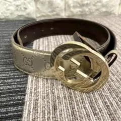 GUCCI　グッチ　インターロッキング　ベルト　GG柄　ゴールド