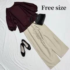 【オフィスカジュアルコーデ売り】長袖ブラウス＋ワイドパンツ　春～秋服　M相当