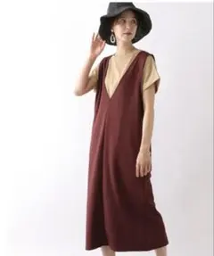 新品LEPSIM2ウェイノースリーブ カットソーワンピース バーガンディ