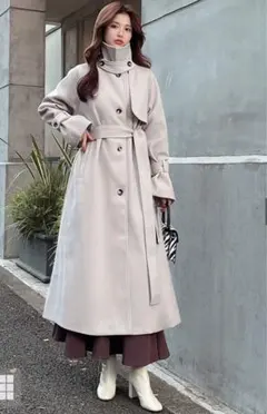 送料込】グレイル新品未使用リボンベルト付フェイクウールトレンチコートk9049x