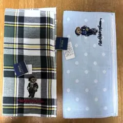 チェック柄・水玉模様　ポロベア　タオルハンカチ2枚セット