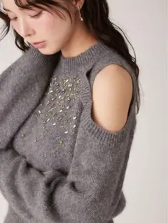 リリーブラウン キャンディストック レイヤードビジューニット F グレー